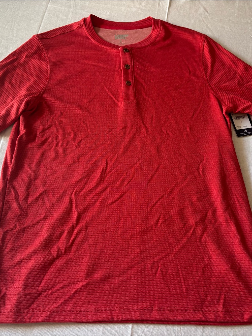 Lands' End Men's Bright Red Short-Sleeve Henley - Picture 2 of 6